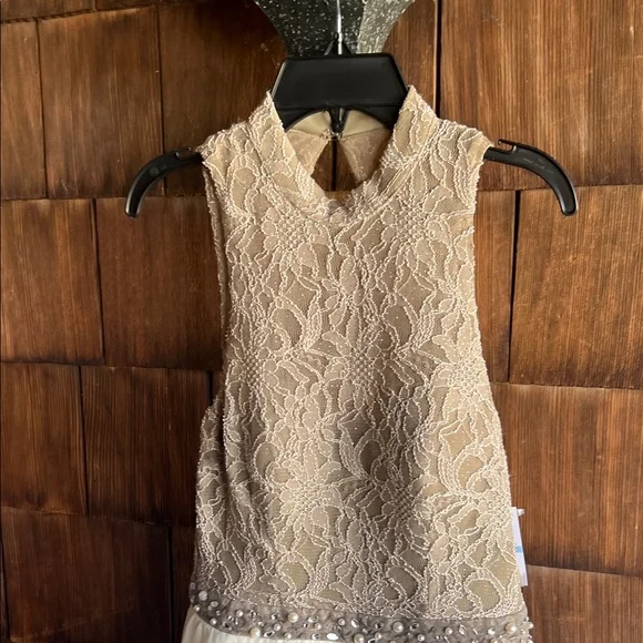 City Studio Lace and Tulle Ruffle Hem Fancy  Dress - Tan and Cream::NWT - Picture 5 of 10